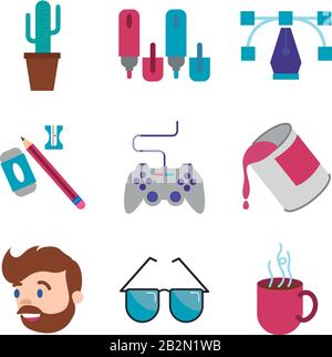 bundle of designer set flat icons Stock Vector