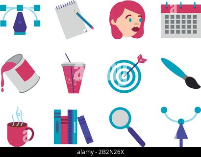 bundle of designer set flat icons Stock Vector
