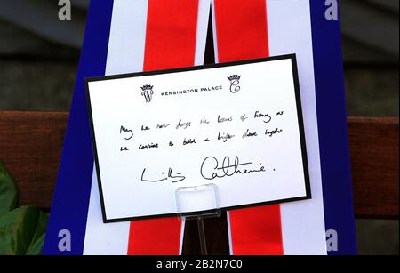 The message on the wreath laid by Duke and Duchess of Cambridge as part of their visit to the Garden of Remembrance, Uachtarain, Dublin, during their three day visit to the Republic of Ireland. PA Photo. Picture date: Tuesday March 3, 2020. See PA story ROYAL Cambridge. Photo credit should read: Gerry Mooney/PA Wire Stock Photo