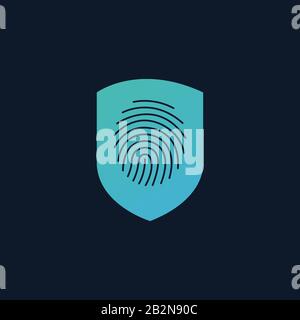 Finger Print Security Shield Logo Design Element. Security protection Concept. Stock Vector illustration isolated on blue background. Stock Vector