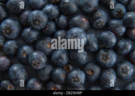 Fresh blueberries close up, top view Stock Photo