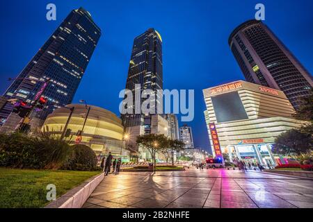 SHANGHAI, CHINA, OCTOBER 26: Night view of shopping malls and skyscrapers in the Xujiahui area on October 26, 2019 in Shanghai Stock Photo