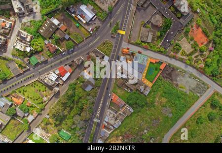 Aerial View Of Small Suburban Latin America Town Of Tungurahua Province South America Stock Photo