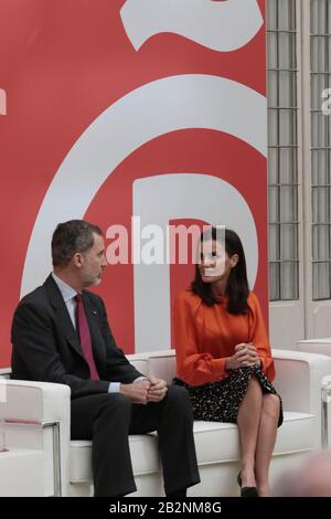 Madrid, Spain; 03/03/2020.- Kings of Spain Felipe VI and Leizia presided over the eighth delivery of honorary ambassadors of the Spain Brand to Ana Botín president of the Santander bank in the business management category, Isabel Coixet film director in the art and culture category, Carolina Marín Spanish badminton player in the Sports category for being the youngest world champion in Europe (absent), Francisco Mojica microbiologist, researcher and Spanish professor in the Department of Physiology, Genetics and Microbiology at the University of Alicante, science and innovation category, League Stock Photo