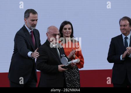 Madrid, Spain; 03/03/2020.- Francisco Mojica microbiologist, researcher and Spanish professor at the University of Alicante.Kings of Spain Felipe VI and Leizia presided over the eighth delivery of honorary ambassadors of the Spain Brand to Ana Botín president of the Santander bank in the business management category, Isabel Coixet film director in the art and culture category, Carolina Marín Spanish badminton player in the Sports category for being the youngest world champion in Europe (absent), Francisco Mojica microbiologist, researcher and Spanish professor in the Department of Physiology, Stock Photo