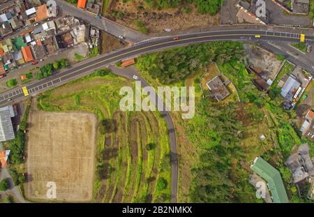 Aerial View Of Suburban Small Latin American Town Of Tungurahua Province South America Stock Photo