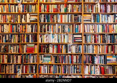 Rows of second hand books in St GeorgeÕs book shop in Prenzlauer Berg , Berlin, Germany Stock Photo