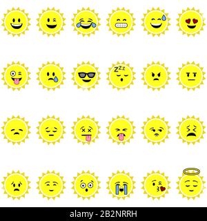 Set of emojis showing a cartoon sun with different faces Stock Vector