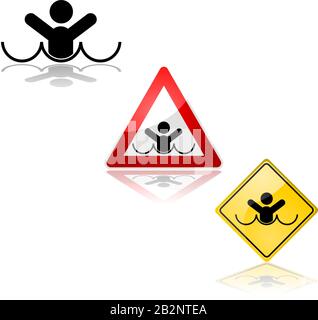 Icon set showing a sign alerting for the risk of drowning Stock Vector