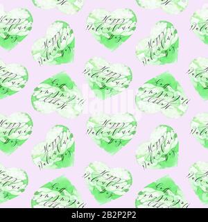 Seamless texture with funny hearts. Hand drawn seamless watercolor background. Stock Photo