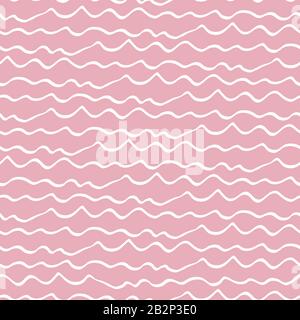 Wavy lines seamless vector pattern background. Irregular doodle style horizontal stripe backdrop. Hand drawn illustration. Pink linear geometric all Stock Vector