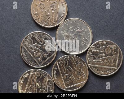 10 pence coin money (GBP), currency of United Kingdom Stock Photo