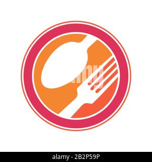 Logo or emblem for a restaurant, cafe or diner. Parts of the fork and a spoon in the icon. A simple and modern. Stock Vector