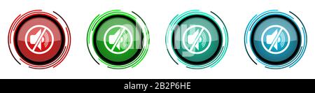 Mute round glossy vector icons, set of buttons for webdesign, internet and mobile phone applications in four colors options isolated on white backgrou Stock Vector