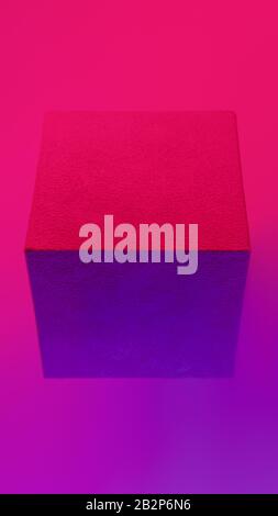 Geometric cube figure in vibrant neon colors. Faded purple and pink gradients, geometric shape, abstract concept Stock Photo