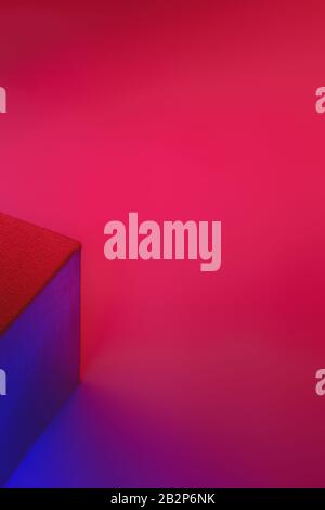 Geometric cube figure in vibrant neon colors. Faded blue and pink gradients, geometric shape, abstract concept Stock Photo