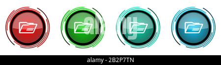 Folder round glossy vector icons, set of buttons for webdesign, internet and mobile phone applications in four colors options isolated on white backgr Stock Vector