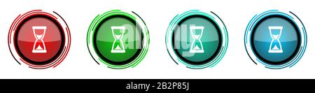 Time round glossy vector icons, set of buttons for webdesign, internet and mobile phone applications in four colors options isolated on white backgrou Stock Vector