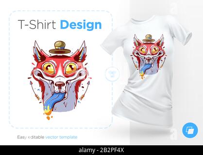 Funny fox in hat. Prints on T-shirts, sweatshirts, cases for mobile phones, souvenirs. Stock Vector