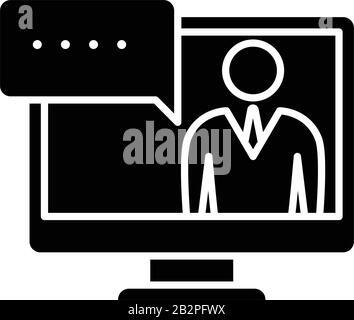 Online mentor black icon, concept illustration, vector flat symbol, glyph sign. Stock Vector