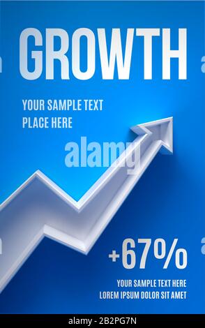Business presentation layout with 3d arrow growth on a blue background with shadow Stock Vector