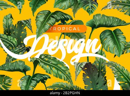 Bright tropical background with jungle plants. Exotic pattern with tropical leaves Stock Vector