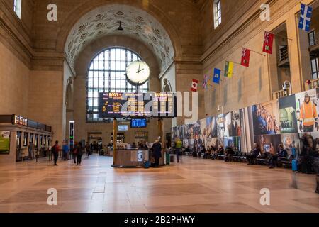 Inside Union Station Toronto's main concourse off of Front Street in downtown Toronto. Stock Photo