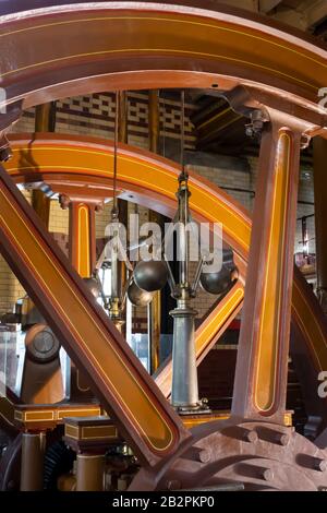 Large flywheels, part of Victorian pumps at Abbey Pumping Station, a museum of science and technology in Leicester, England Stock Photo