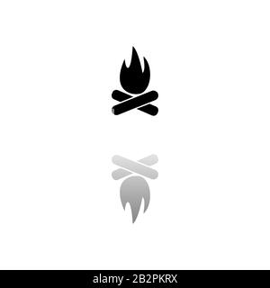 Bonfire. Black symbol on white background. Simple illustration. Flat Vector Icon. Mirror Reflection Shadow. Can be used in logo, web, mobile and UI UX Stock Vector