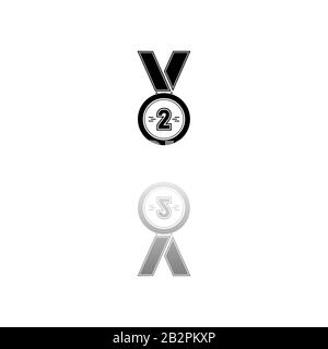 Medal. Black symbol on white background. Simple illustration. Flat Vector Icon. Mirror Reflection Shadow. Can be used in logo, web, mobile and UI UX p Stock Vector