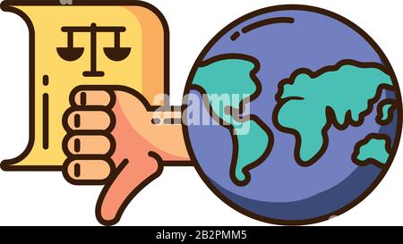 planet earth with protest icons on white background vector illustration design Stock Vector