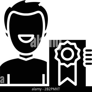 Personal achievment black icon, concept illustration, vector flat symbol, glyph sign. Stock Vector