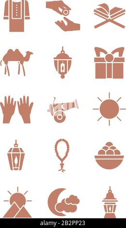 holy koran and ramadan icon set over white background, silhouette style, vector illustration Stock Vector