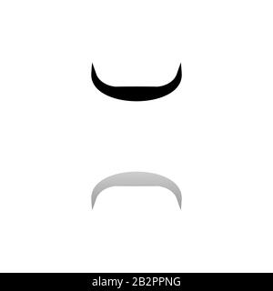 Buffalo horns. Black symbol on white background. Simple illustration. Flat Vector Icon. Mirror Reflection Shadow. Can be used in logo, web, mobile and Stock Vector