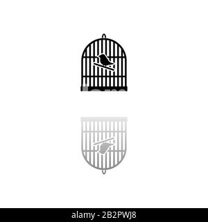 Birdcage. Black symbol on white background. Simple illustration. Flat Vector Icon. Mirror Reflection Shadow. Can be used in logo, web, mobile and UI U Stock Vector