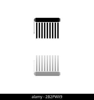 Jalousie. Black symbol on white background. Simple illustration. Flat Vector Icon. Mirror Reflection Shadow. Can be used in logo, web, mobile and UI U Stock Vector