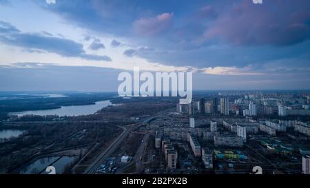 Panoramic aerial view of the Troeschina housing estate in Kiev, Ukraine Stock Photo