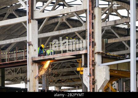 factory body reconstruction, view of reinforced concrete structures Stock Photo