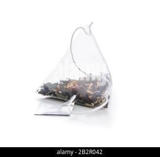 Floral tea bag isolated on white background. Stock Photo