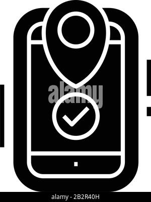 Online map black icon, concept illustration, vector flat symbol, glyph sign. Stock Vector