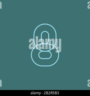 One rounded digit. Eight, mono line. Creative outline symbol. Vector sign linear number 8, blue overlapping thin lines isolated on dark blue backgroun Stock Vector