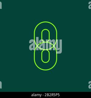 Eight, mono line. Vector sign linear number 8, golden overlapping thin lines isolated on dark brown background. One rounded digit. Text composition de Stock Vector