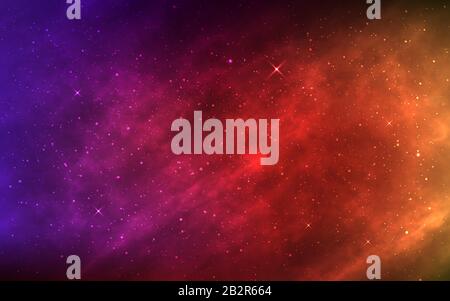 Space background. Realistic color nebula and shining stars. Futuristic cosmic backdrop. Bright cosmos with galaxy and milky way. Universe and stardust Stock Vector