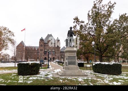 John A. Macdonald Statue out front of the Legislative Assembly of Ontario at Queens Park in Toronto. Stock Photo