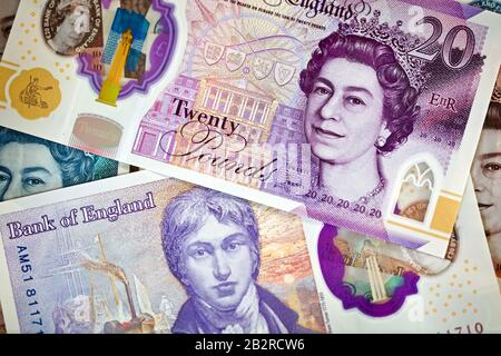 The new 2020 polymer £20 pound note from the Bank of England featuring artist JMW Turner Stock Photo
