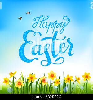 Easter blossom illustration with daffodils Stock Vector