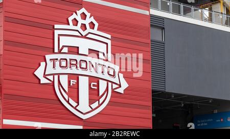 Toronto F.C. MLS team logo at their home stadium in downtown Toronto, BMO Field. Stock Photo