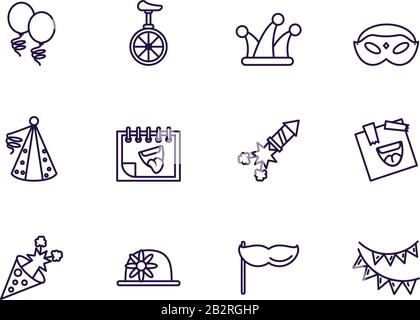 fools day icons set over white background, line style design, vector illustration Stock Vector