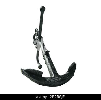 An old ship anchor exempted on white background Stock Photo