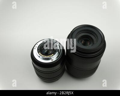 The lens of one lens and the lens bayonet from above Stock Photo